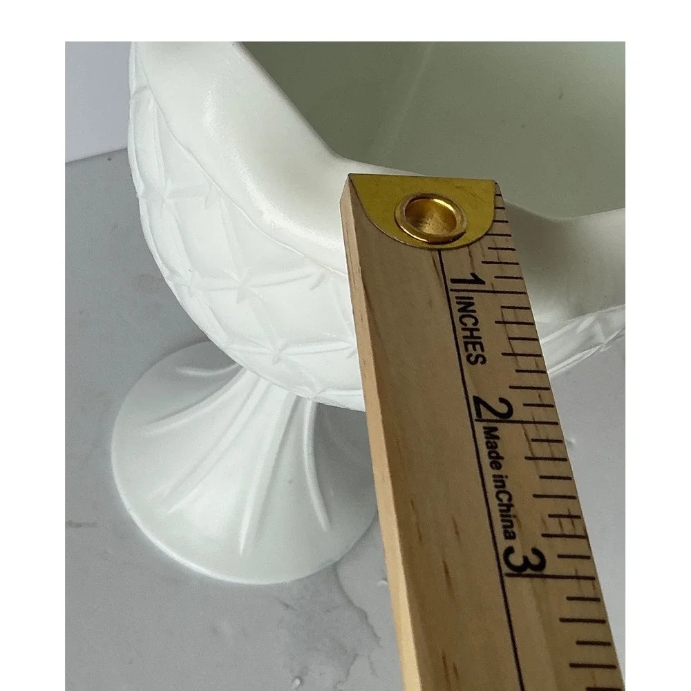 Vintage‎ Milk Glass Goblet Pair Diamond Starburst White 7.5in Mid Century